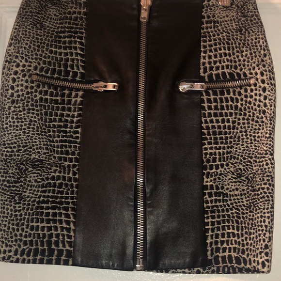 Black leather with leopard Kooples mini skirt